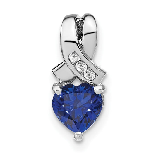 Sterling Silver Rhodium plated Created Sapphire/Diamond Pendant
