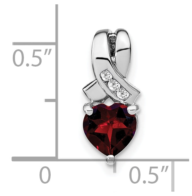 Sterling Silver Rhodium plated Garnet/Diamond Pendant