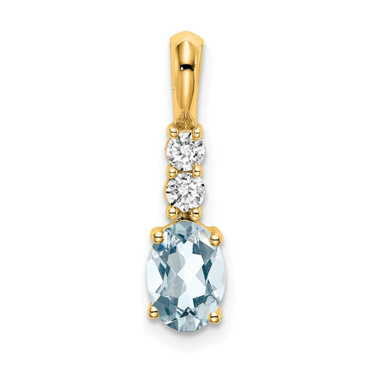 14K Yellow Gold Oval Aquamarine/Diamond Pendant
