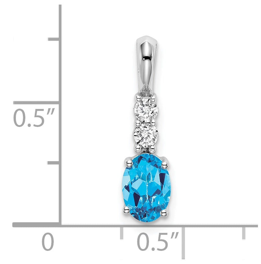 14k White Gold Oval Blue Topaz/Diamond Pendant