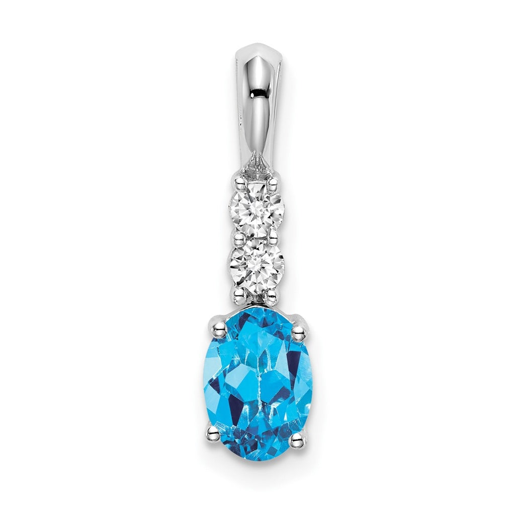 14k White Gold Oval Blue Topaz/Diamond Pendant