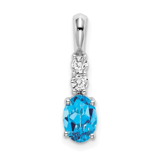14k White Gold Oval Blue Topaz/Diamond Pendant