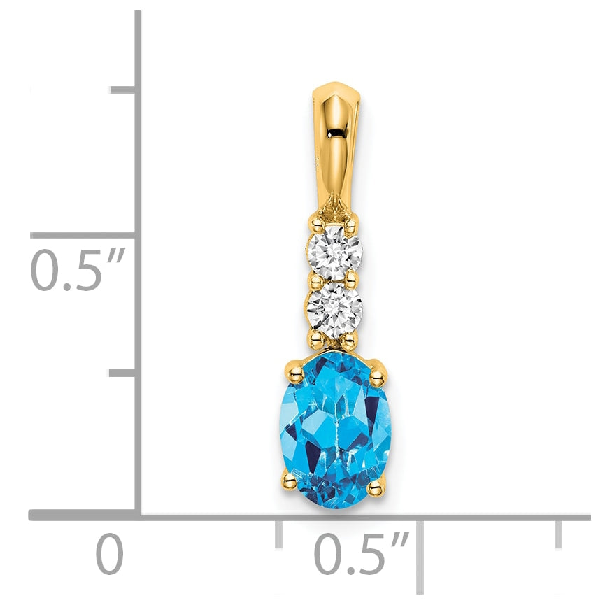 14K Yellow Gold Oval Blue Topaz/Diamond Pendant