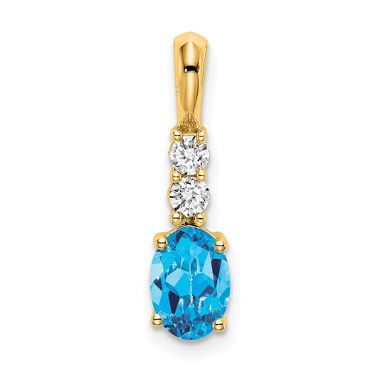 14K Yellow Gold Oval Blue Topaz/Diamond Pendant