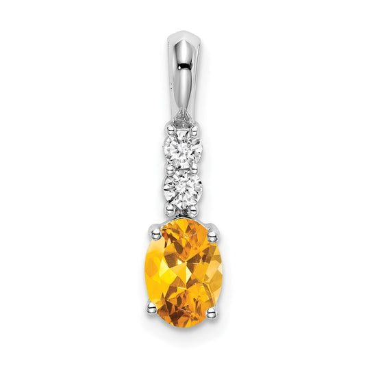 14k White Gold Oval Citrine/Diamond Pendant
