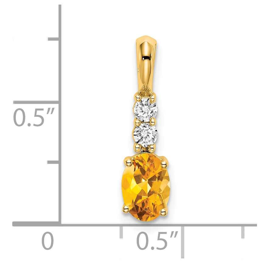 14K Yellow Gold Oval Citrine/Diamond Pendant