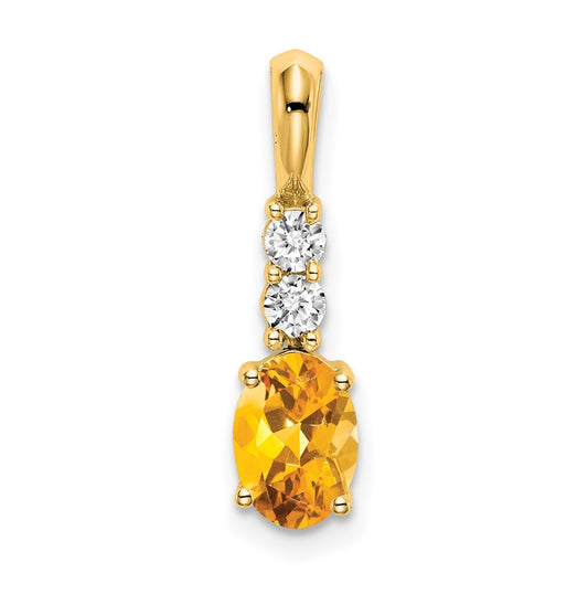 14K Yellow Gold Oval Citrine/Diamond Pendant
