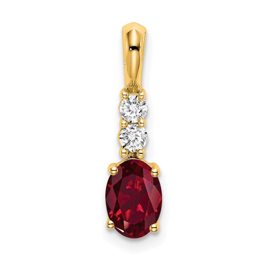 14K Yellow Gold Oval Created Ruby/Diamond Pendant