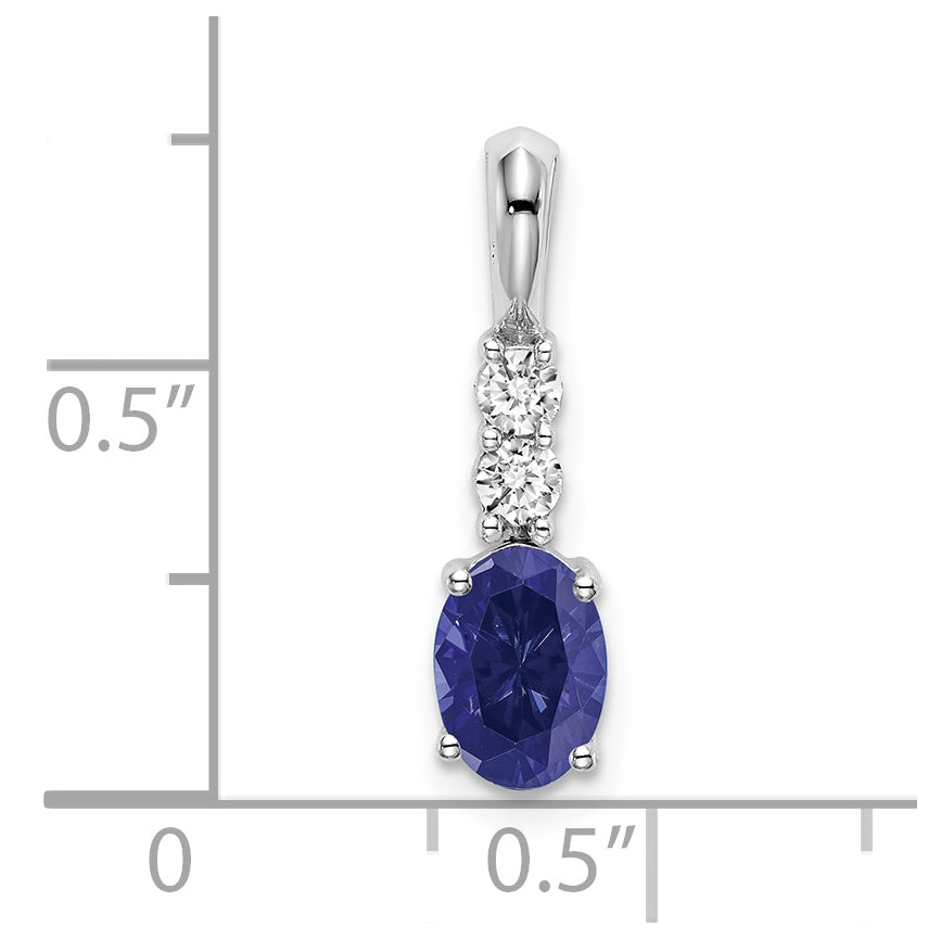 14k White Gold Oval Created Sapphire/Diamond Pendant