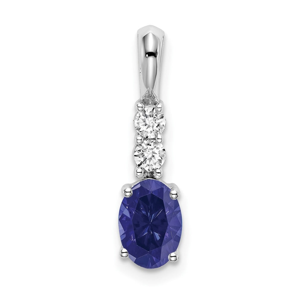 14k White Gold Oval Created Sapphire/Diamond Pendant