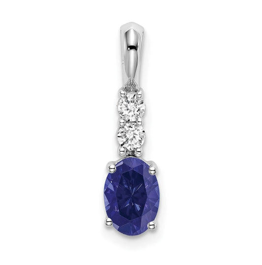 14k White Gold Oval Created Sapphire/Diamond Pendant