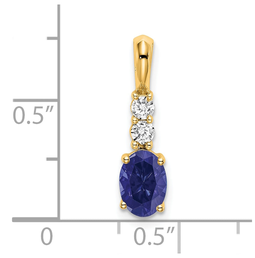 14K Yellow Gold Oval Created Sapphire/Diamond Pendant