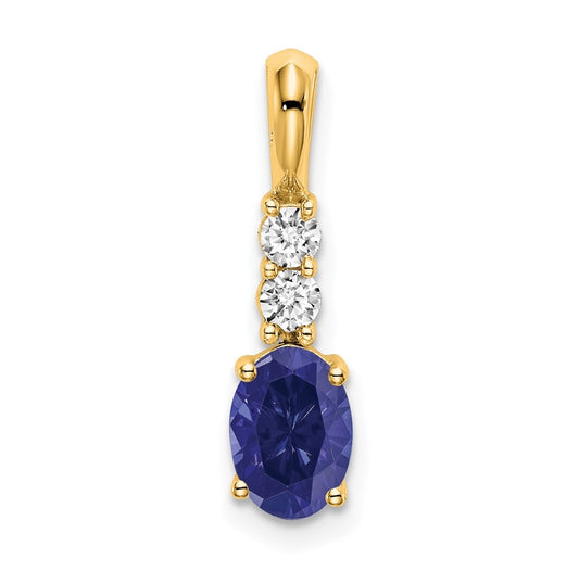 14K Yellow Gold Oval Created Sapphire/Diamond Pendant