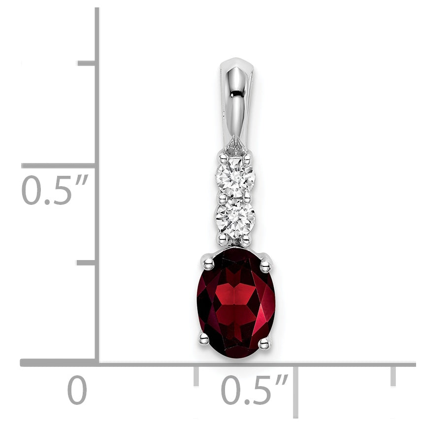 14k White Gold Oval Garnet/Diamond Pendant