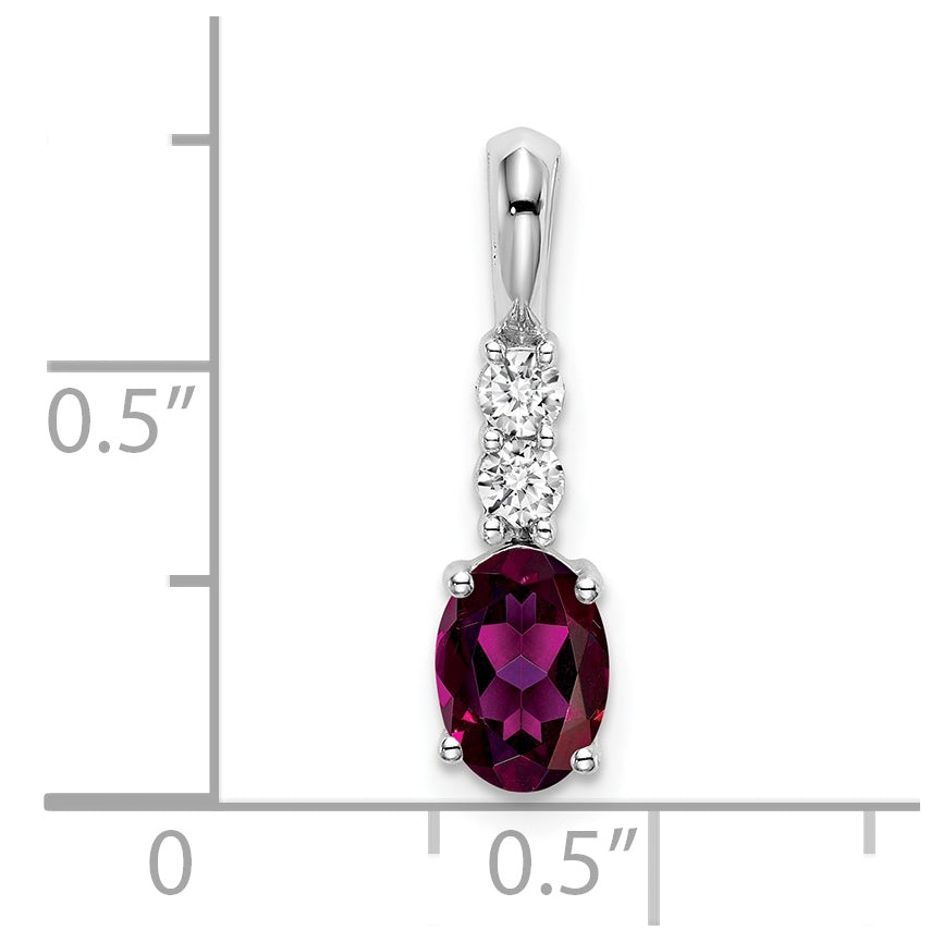 14k White Gold Oval Rhodolite Garnet/Diamond Pendant