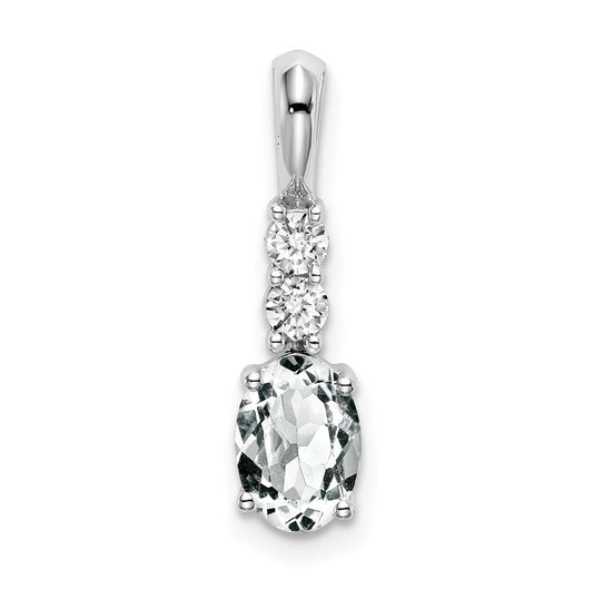 14k White Gold Oval White Topaz/Diamond Pendant