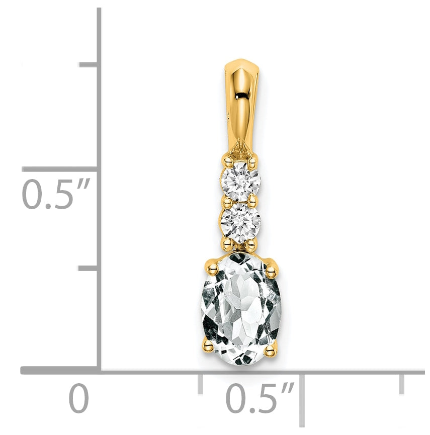 14K Yellow Gold Oval White Topaz/Diamond Pendant