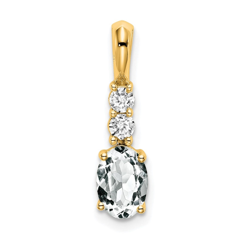 14K Yellow Gold Oval White Topaz/Diamond Pendant