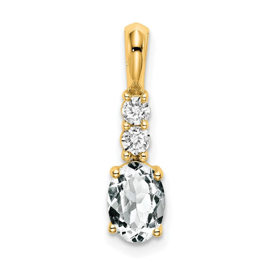 14K Yellow Gold Oval White Topaz/Diamond Pendant