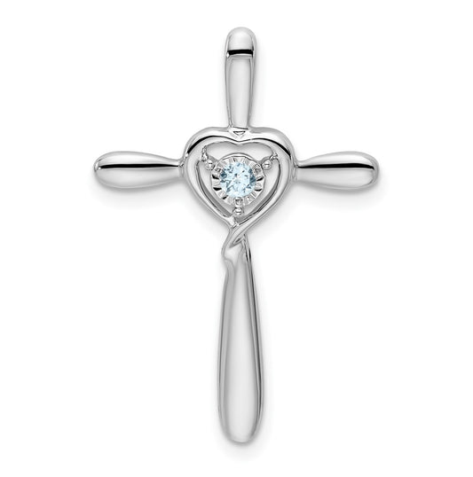 10k White Gold Aquamarine Cross w/Heart Chain Slide