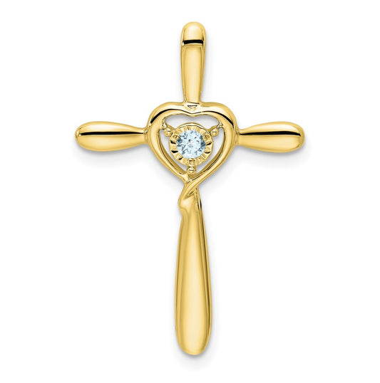 10K Yellow Gold Aquamarine Cross w/Heart Chain Slide