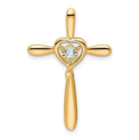 14K Yellow Gold Aquamarine Cross w/Heart Chain Slide