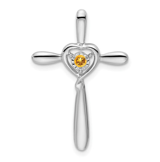 10k White Gold Citrine Cross w/Heart Chain Slide