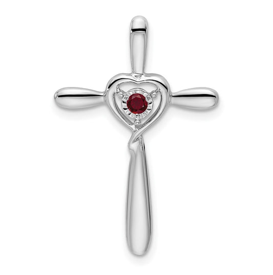10k White Gold Created Ruby Cross w/Heart Chain Slide