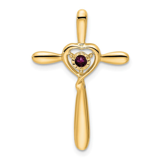 10K Yellow Gold Rhodolite Garnet Cross w/Heart Chain Slide