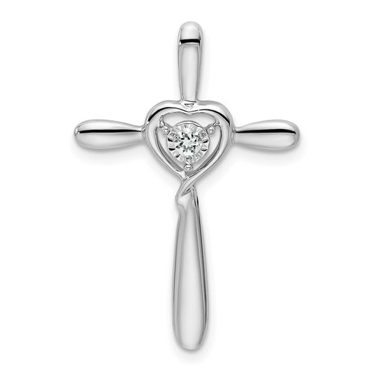 10k White Gold White Topaz Cross w/Heart Chain Slide