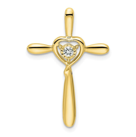 10K Yellow Gold White Topaz Cross w/Heart Chain Slide