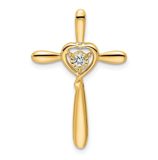 14K Yellow Gold White Topaz Cross w/Heart Chain Slide