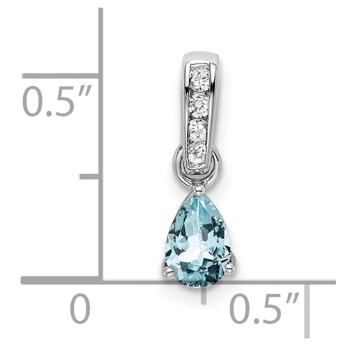 10k White Gold Pear Aquamarine and Diamond Pendant