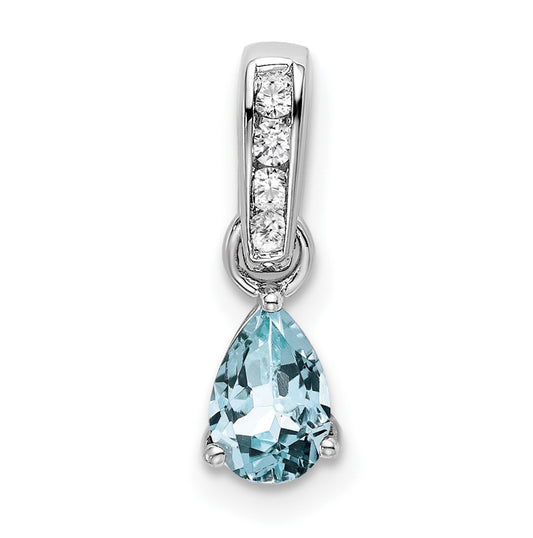10k White Gold Pear Aquamarine and Diamond Pendant