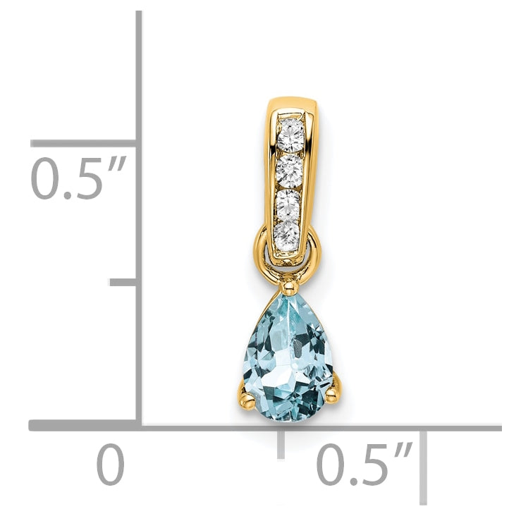 10k Yellow Gold Pear Aquamarine and Diamond Pendant
