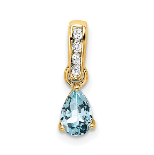 10k Yellow Gold Pear Aquamarine and Diamond Pendant
