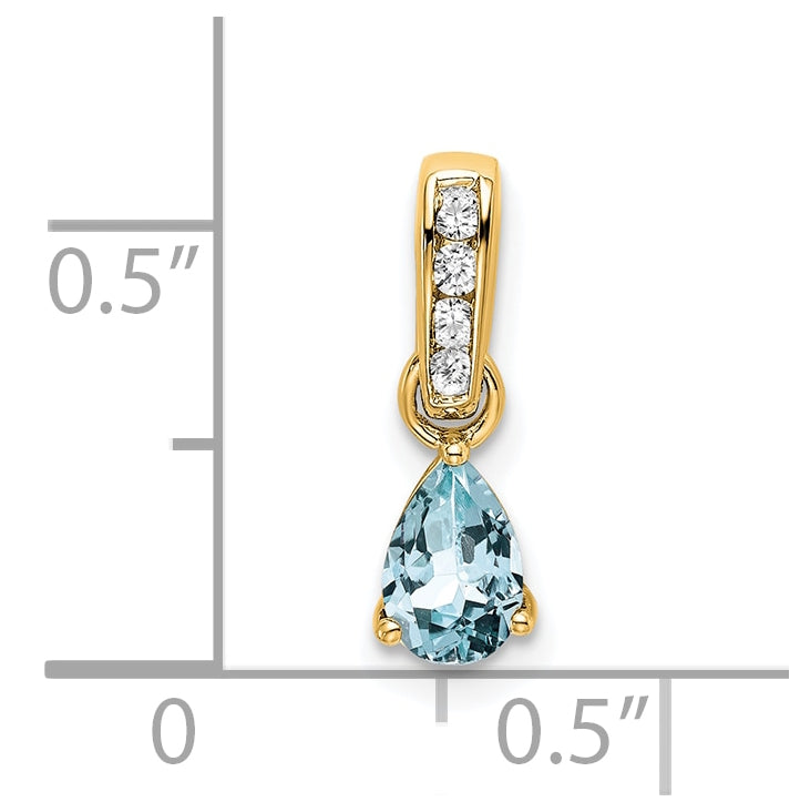 14K Yellow Gold Pear Aquamarine and Diamond Pendant