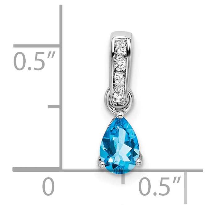 10k White Gold Pear Blue Topaz and Diamond Pendant