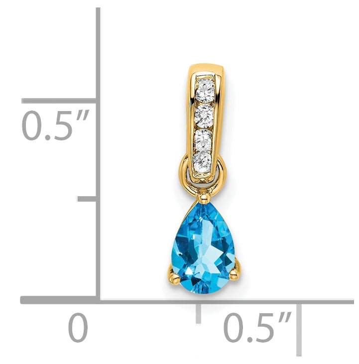 10k Yellow Gold Pear Blue Topaz and Diamond Pendant