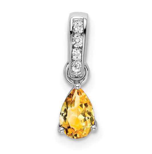 10k White Gold Pear Citrine and Diamond Pendant
