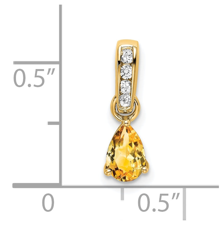 10k Yellow Gold Pear Citrine and Diamond Pendant