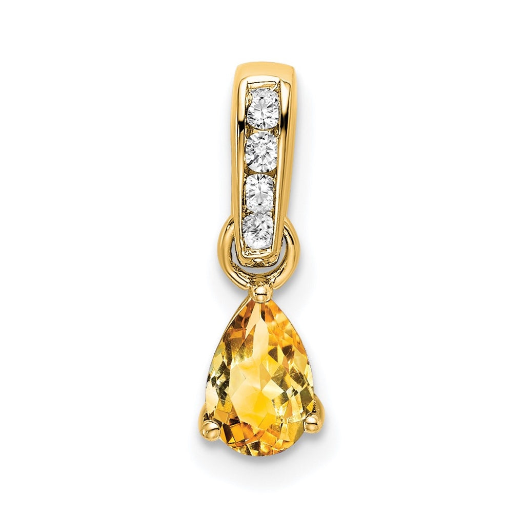 10k Yellow Gold Pear Citrine and Diamond Pendant