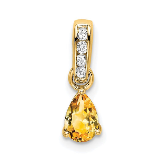10k Yellow Gold Pear Citrine and Diamond Pendant