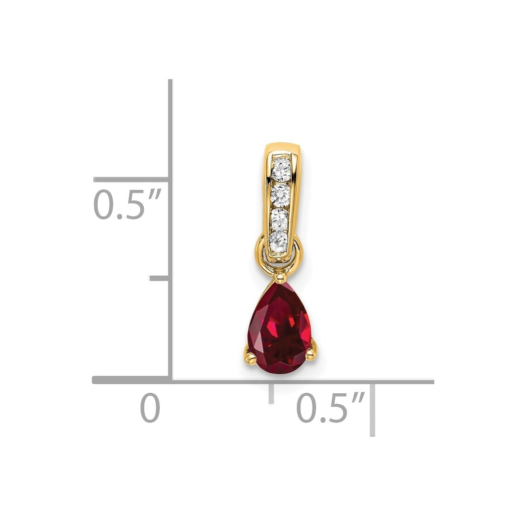10k Yellow Gold Pear Created Ruby and Diamond Pendant