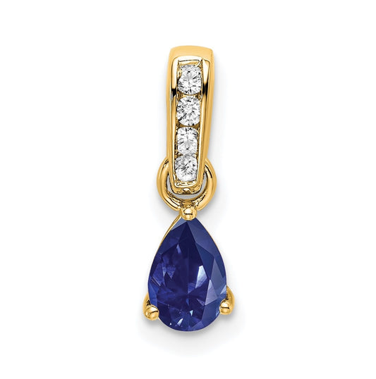 10k Yellow Gold Pear Created Sapphire and Diamond Pendant