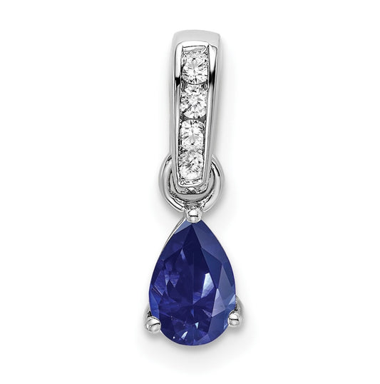 14K White Gold Pear Created Sapphire and Diamond Pendant