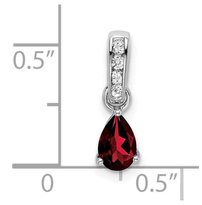 10k White Gold Pear Garnet and Diamond Pendant