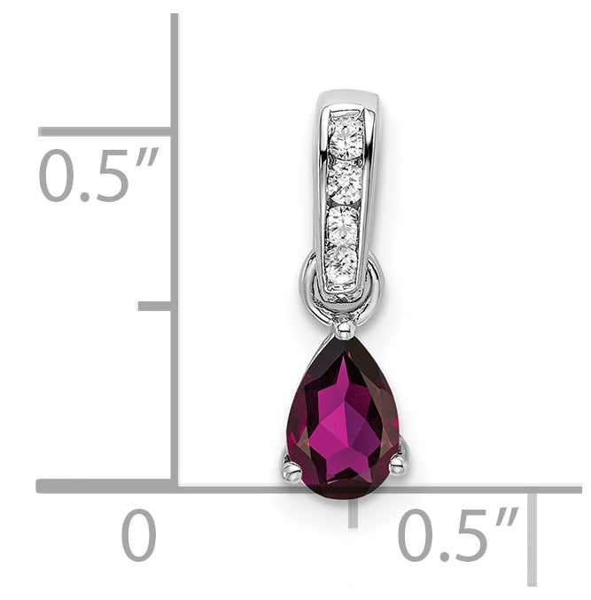 14K White Gold Pear Rhodolite Garnet and Diamond Pendant