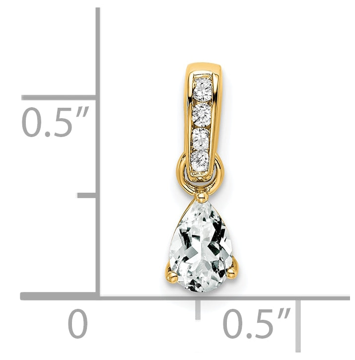 14K Yellow Gold Pear White Topaz and Diamond Pendant