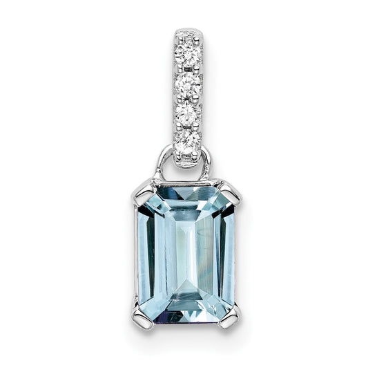 14K White Gold Aquamarine & Diamond Pendant